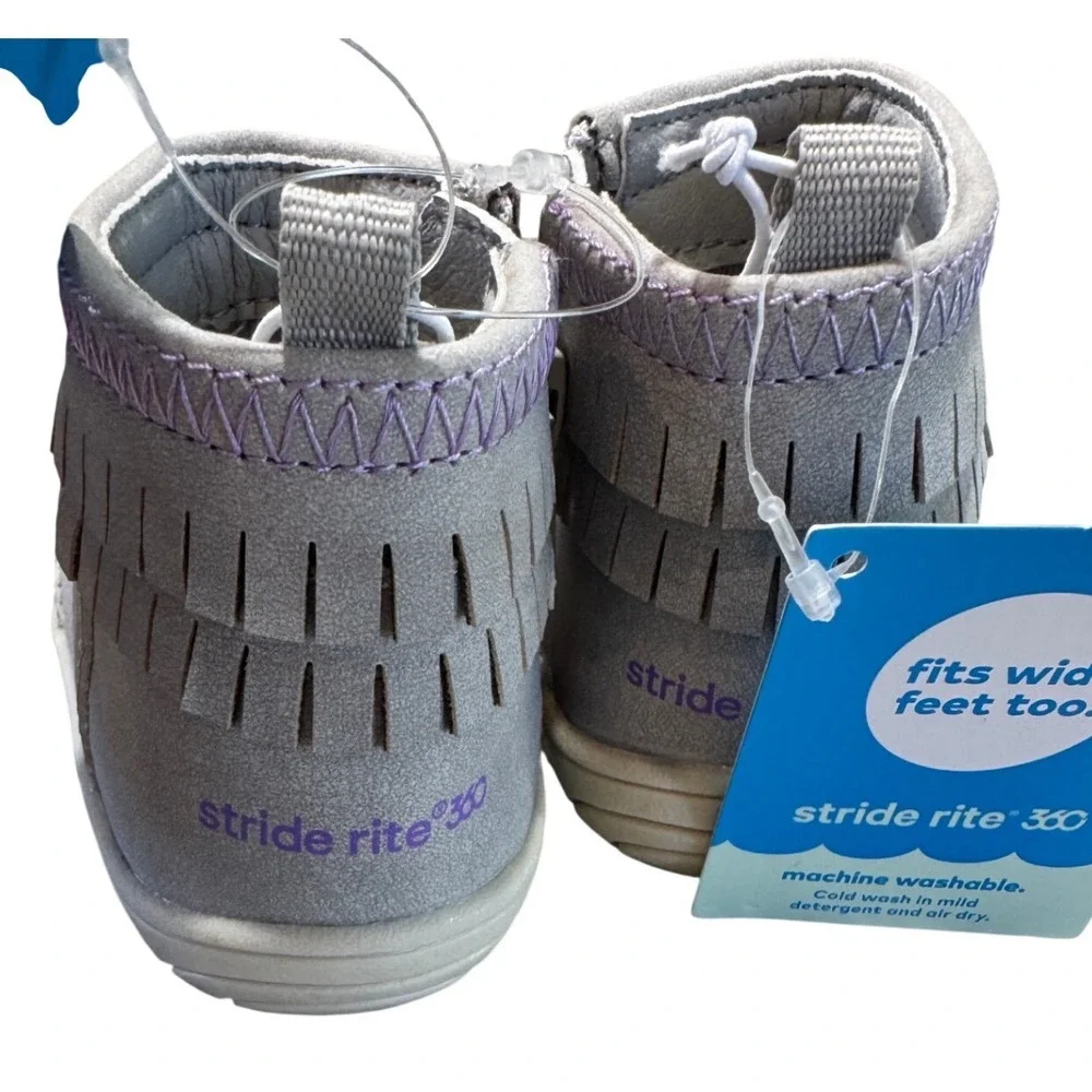 Stride Rite Bianca Fringe Ankle Boots Baby Girls Size 3M Grey Faux Suede Boho